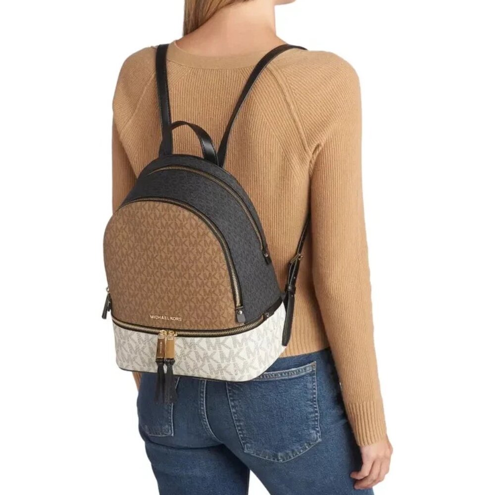 Michael Kors Rhea Zip Medium Size Backpack Husk Multi New Sealed - Picture 2 of 10